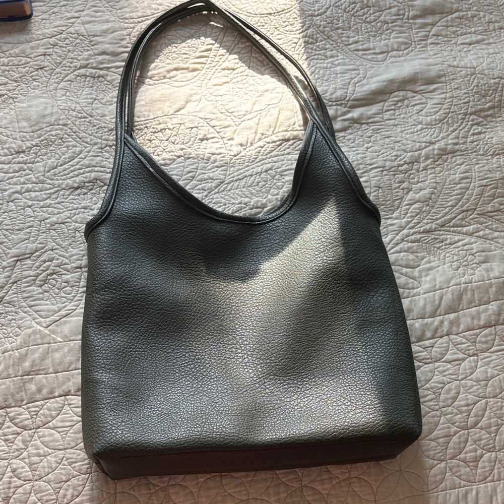 Dark green faux Leather Tote Bag